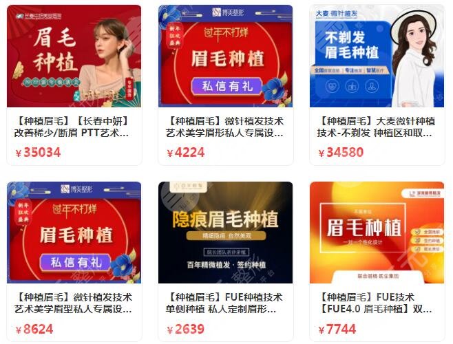 种植眉毛价格表2022